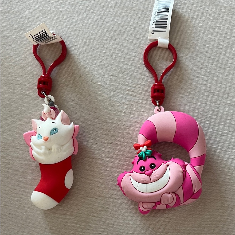 Disney Holiday Marie cat and Cheshire Cat Keychain Duo- Christmas